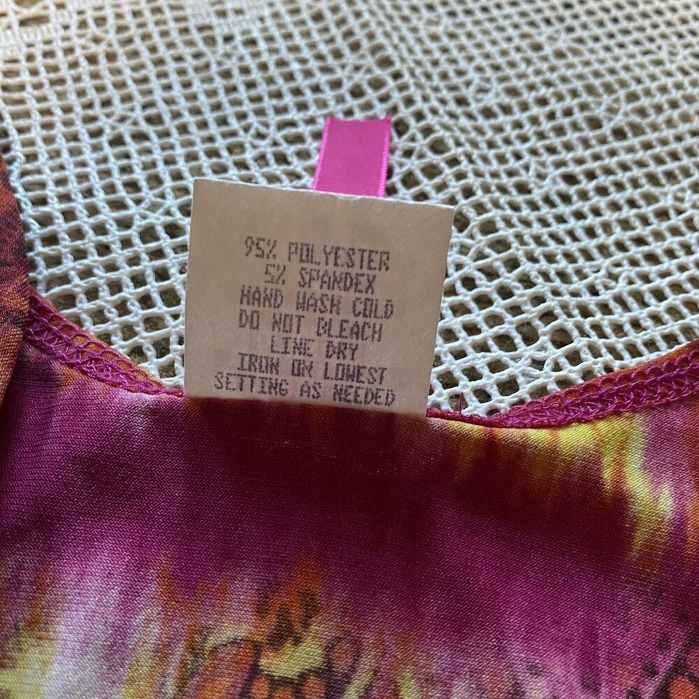 Heart Soul Sleeveless Blouse Womens M Beaded Necklace Tie Dye Bubble Hem Y2K - Picture 6 of 8